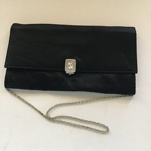Andre evening bag, black satin fancy stone closure
